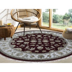 5'x5' Red Half Wool and Half Silk Rajasthan Hand Knotted Round Oriental Rug