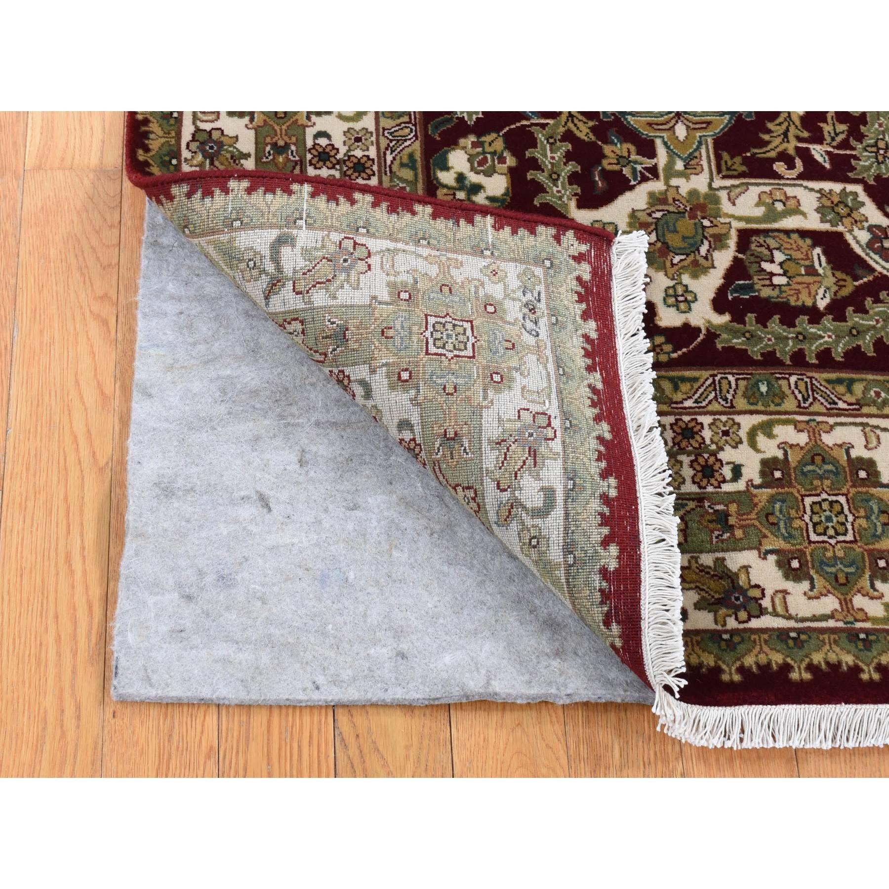 Chocolate Cosmos Red, Tabriz Intricate Scroll Design, Hand Knotted, 300 KPSI, New Zealand Wool, Square Oriental Rug
Primary materials: New Zealand Wool
Latex: No Pile 
height: 0.25 Inches
Style: Traditional
Primary color: Red
Secondary colors: Tan,