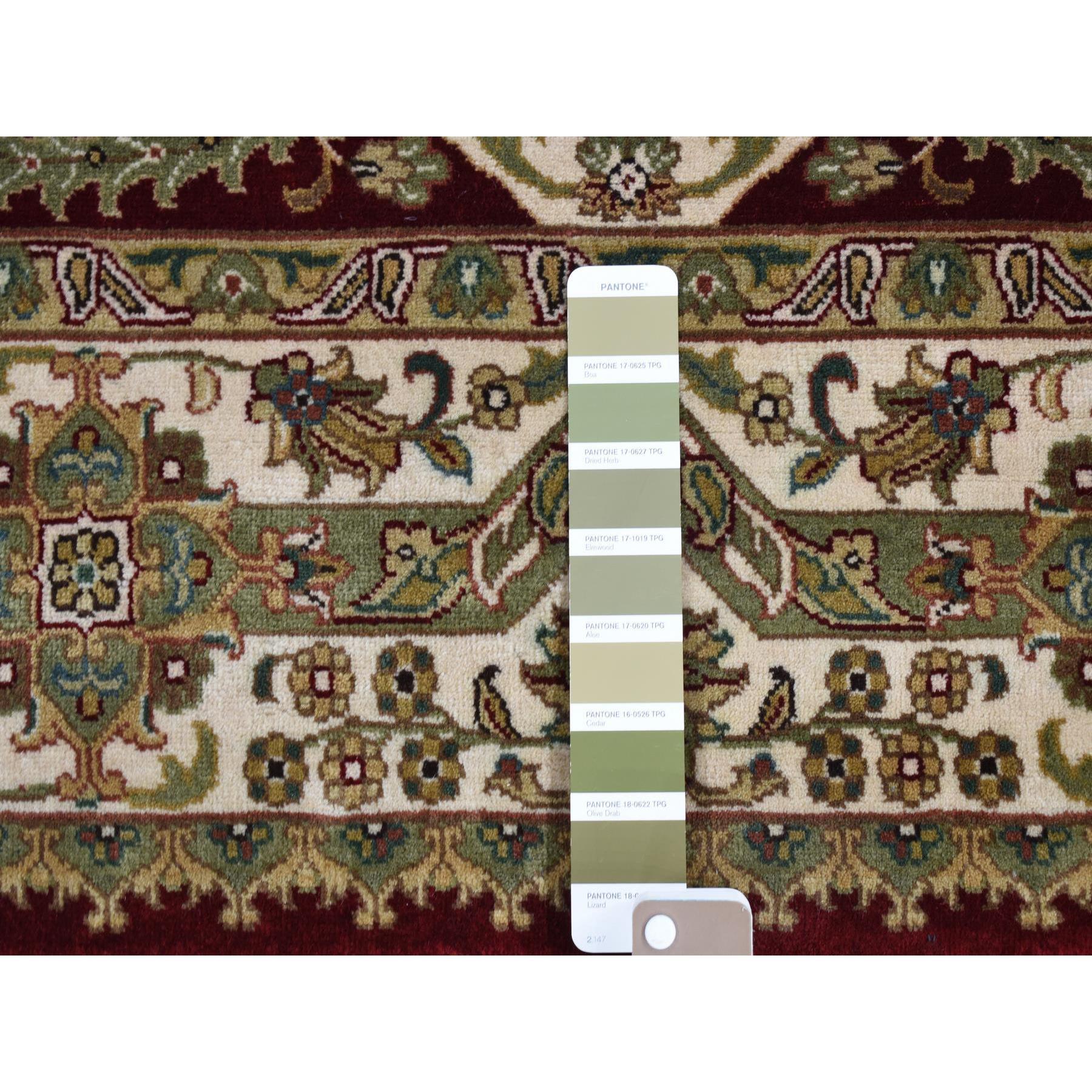 Hand-Knotted 5'x5' Red, Tabriz Hand Knotted, 300 KPSI, New Zealand Wool, Square Rug For Sale