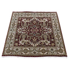 5'x5' Red, Tabriz Hand Knotted, 300 KPSI, New Zealand Wool, Square Rug
