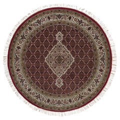 5
x5
 Ruby Red Tabriz Mahi Fish Medallion Design Wool Hand Knotted Round Rug