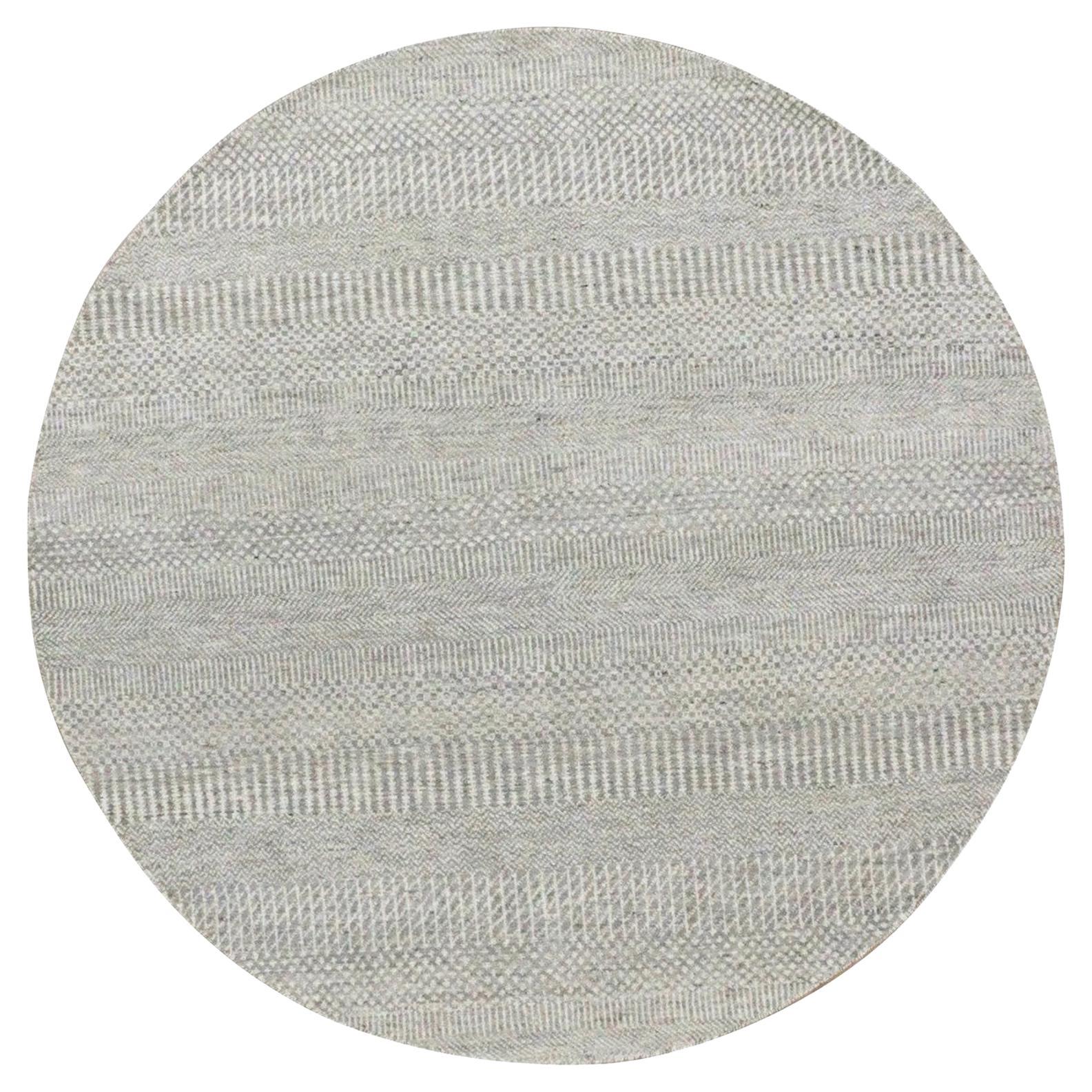 Alfombra redonda con diseño de hierba de lana pura sin teñir, anudada a mano, gris rústico de 5'x5