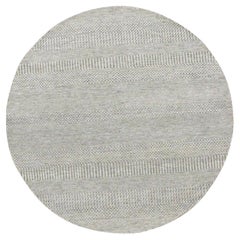 Alfombra redonda con diseño de hierba de lana pura sin teñir, anudada a mano, gris rústico de 5'x5