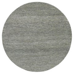 5'x5' Silver Gray Undyed Wool Hand Knotted Modern Grass Design Runde Teppich