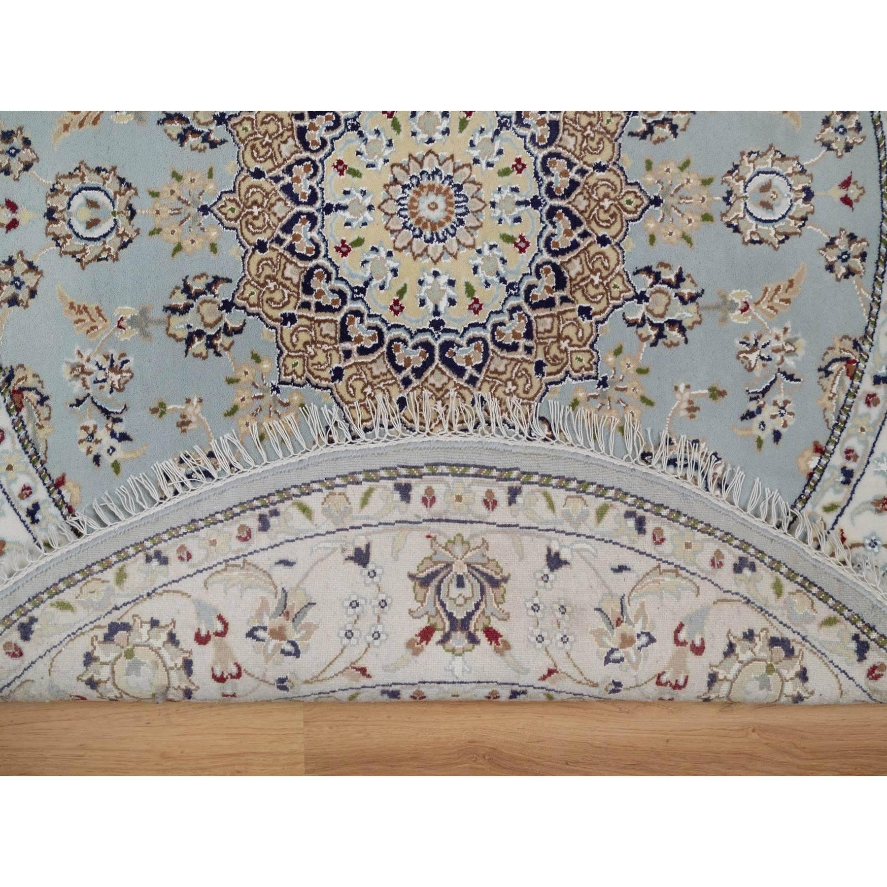 5'x5' Steinblau Wolle & Seide Nain 250 KPSI Handgeknüpfter runder Orientteppich (Indisch) im Angebot