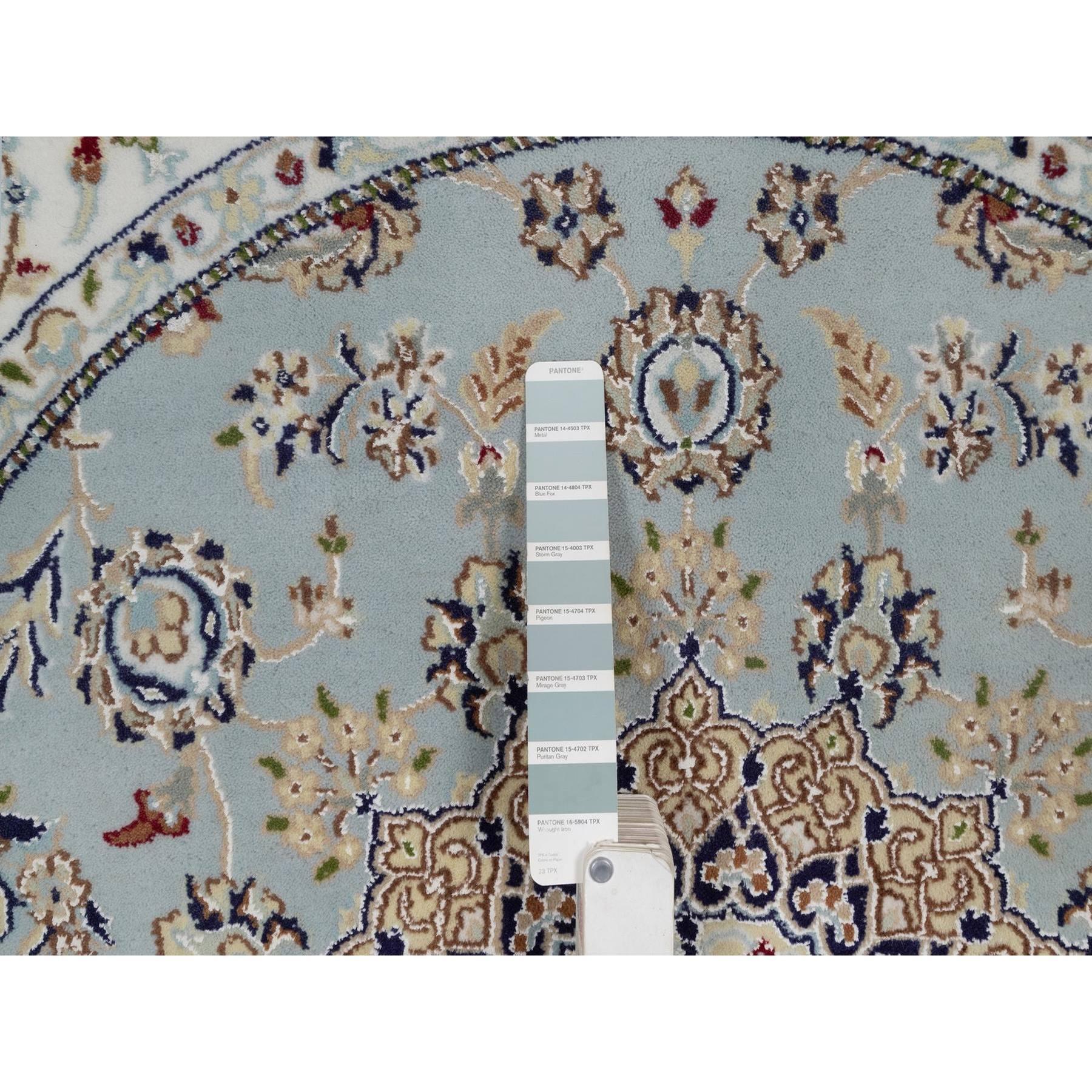 5'x5' Steinblau Wolle & Seide Nain 250 KPSI Handgeknüpfter runder Orientteppich im Zustand „Neu“ im Angebot in Carlstadt, NJ