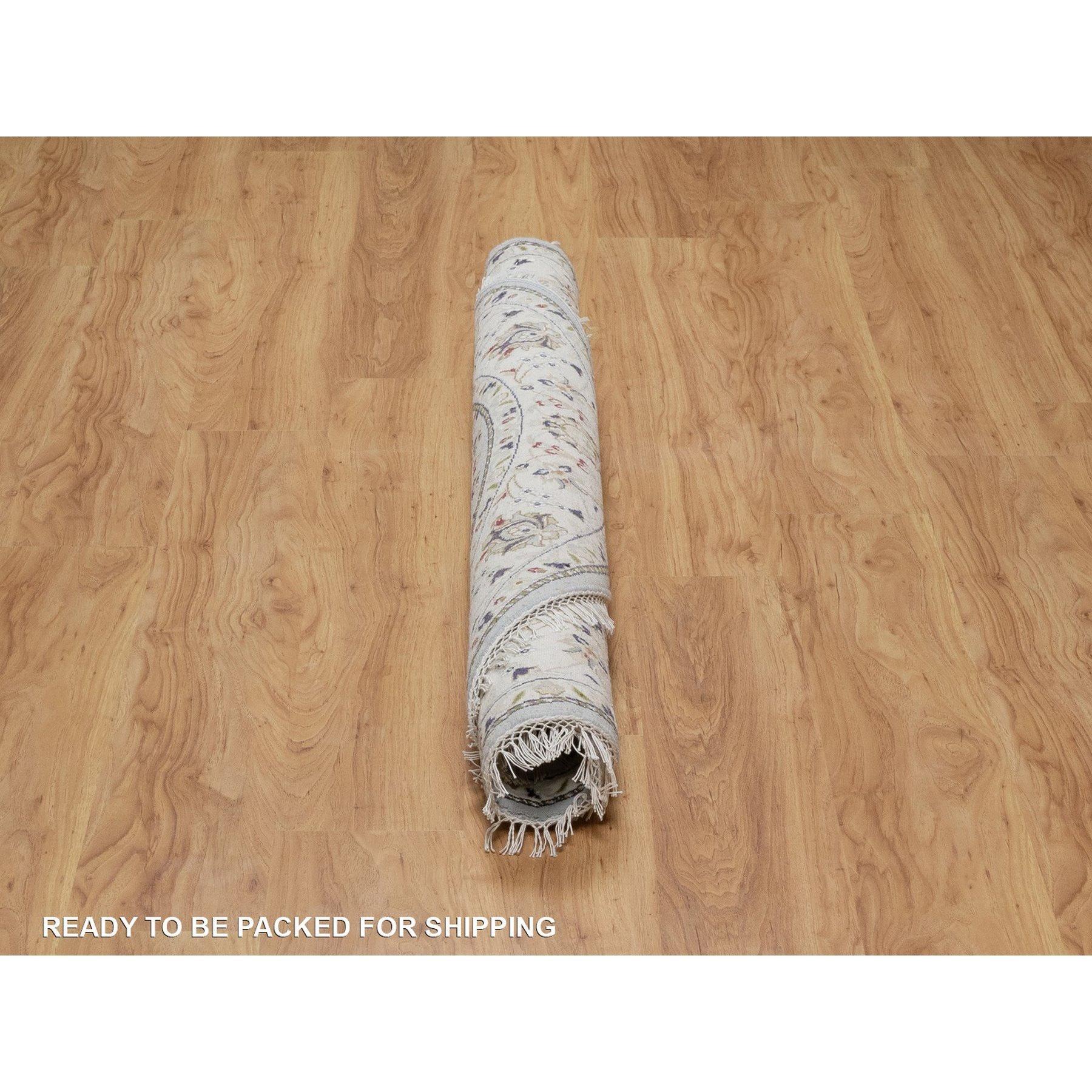 5'x5' Steinblau Wolle & Seide Nain 250 KPSI Handgeknüpfter runder Orientteppich im Angebot 1