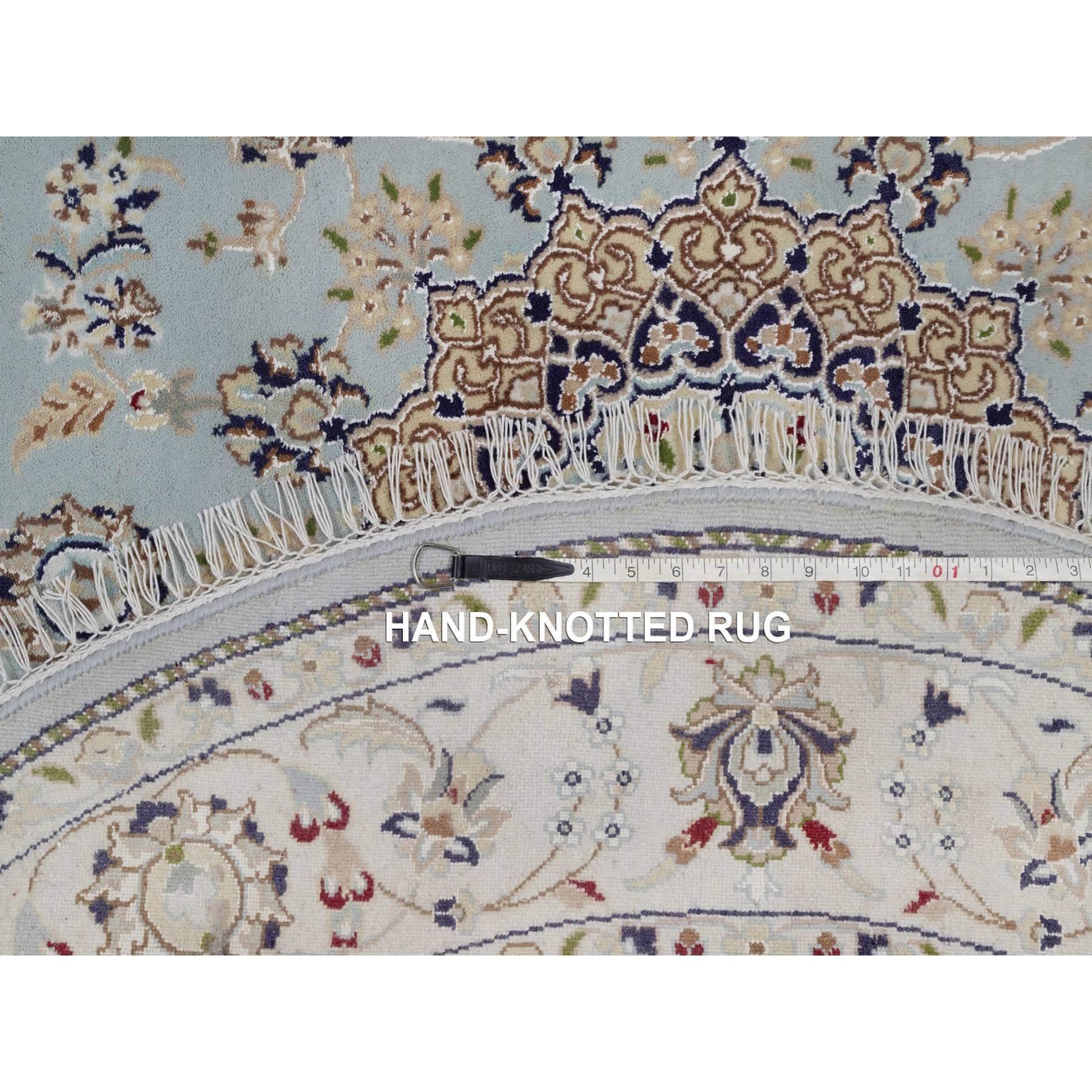 5'x5' Steinblau Wolle & Seide Nain 250 KPSI Handgeknüpfter runder Orientteppich im Angebot 3