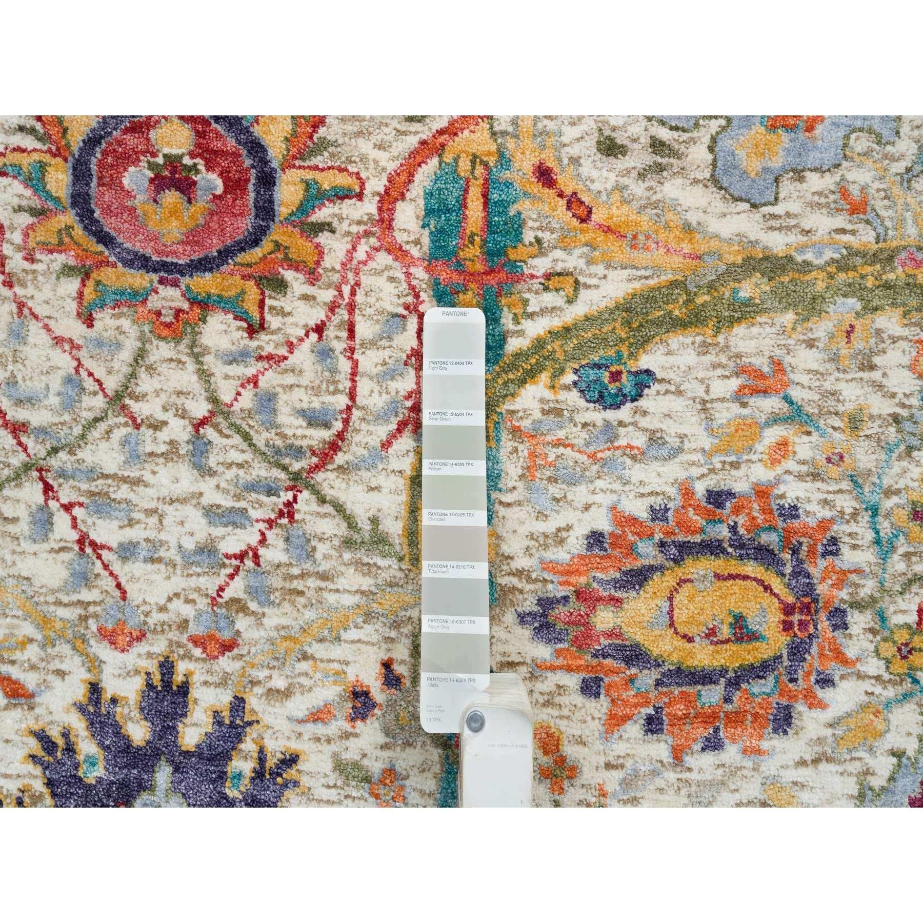 Alfombra oriental redonda de seda anudada a mano con lana texturizada, Tan Sickle Leaf 5'x5 Anudado a mano en venta