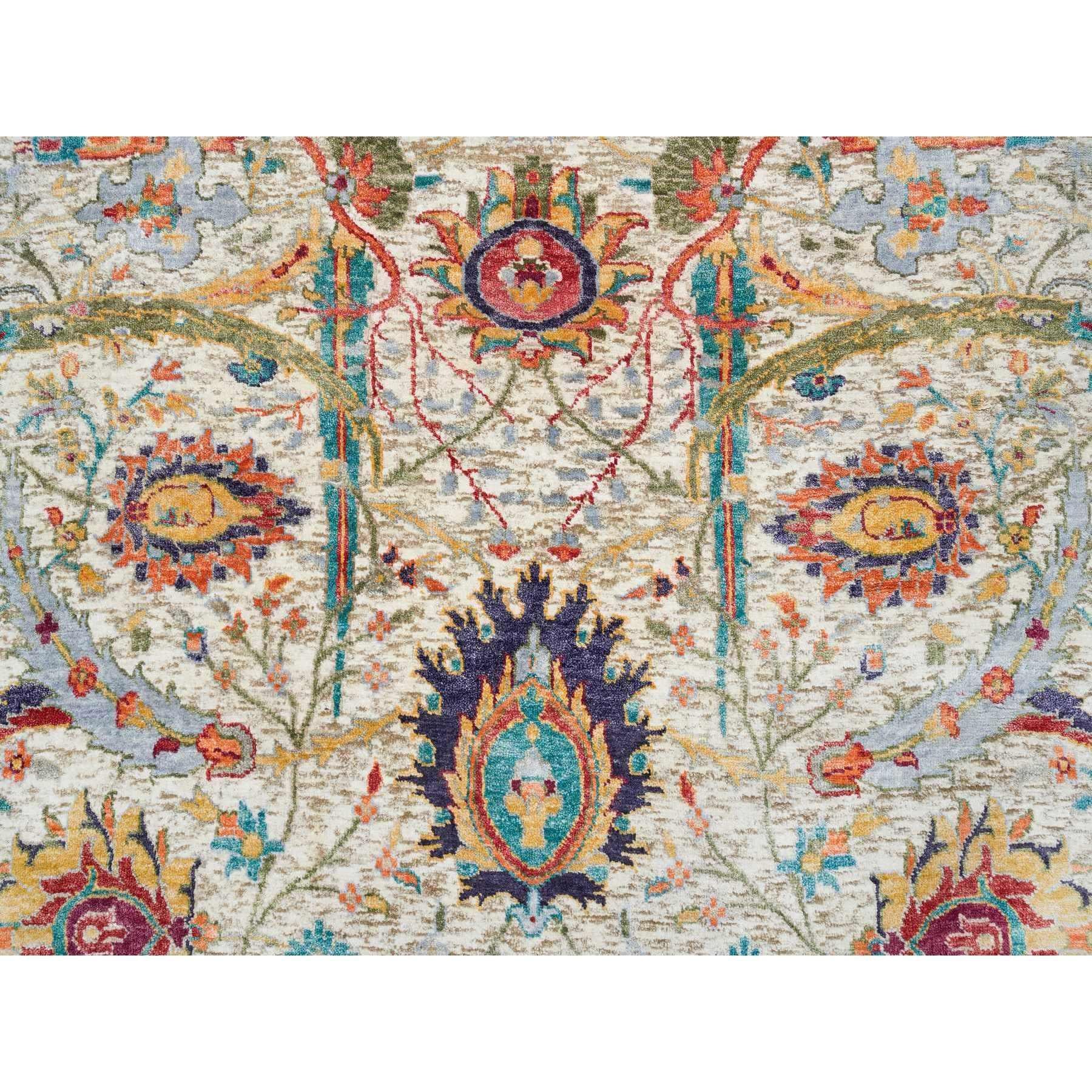 Alfombra oriental redonda de seda anudada a mano con lana texturizada, Tan Sickle Leaf 5'x5 en Nuevo estado para la venta en Carlstadt, NJ