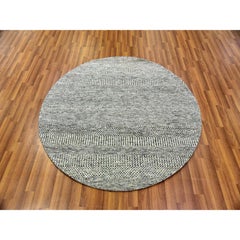 5'x5' Timberwolf Gray Grass Design Undyed Wool Hand Knotted Round Rug