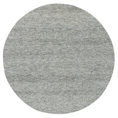 5'x5' Timberwolf Gray Grass Design Undyed Wool Hand Knotted Round Rug