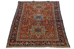 5x6 Antique Karajah Persian Rug Medallion Tribal Wool In Rust & Indigo