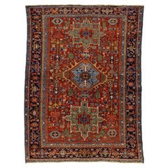 5x6 Antique Karajah Persian Rug Medallion Tribal Wool In Rust & Indigo