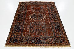 5x6 Antique Persian Karajah Wool Rug – Hand-Knotted Geometric In Red