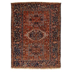 5x6 Antique Persian Karajah Wool Rug – Hand-Knotted Geometric In Red