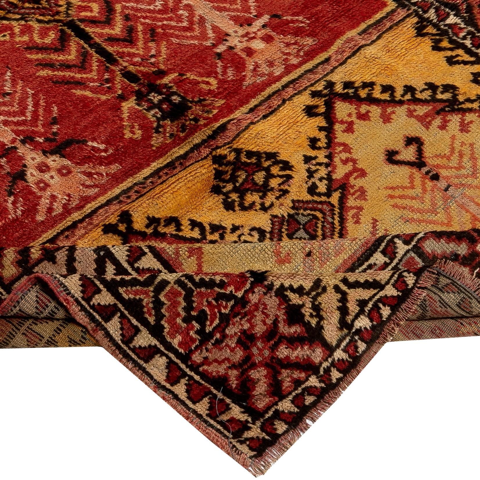 Tulu 5x6 Ft One of a Kind Hand-Knotted Vintage Anatolian Rug, 100% Organic Wool For Sale