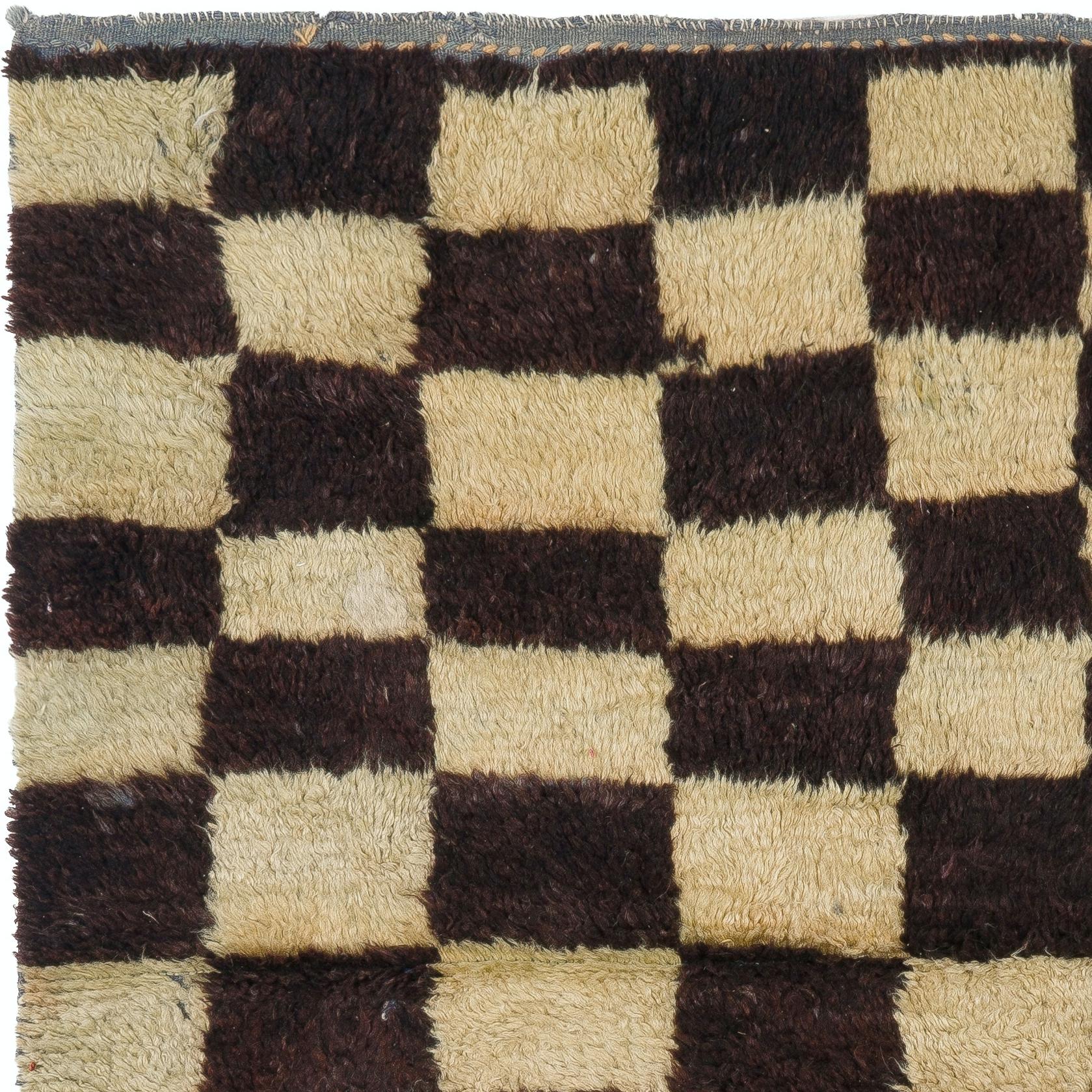 Turco Tappeto Tulu 5x6 Ft con design a scacchiera, interamente in lana naturale, su ordinazione, personalizzabile in vendita