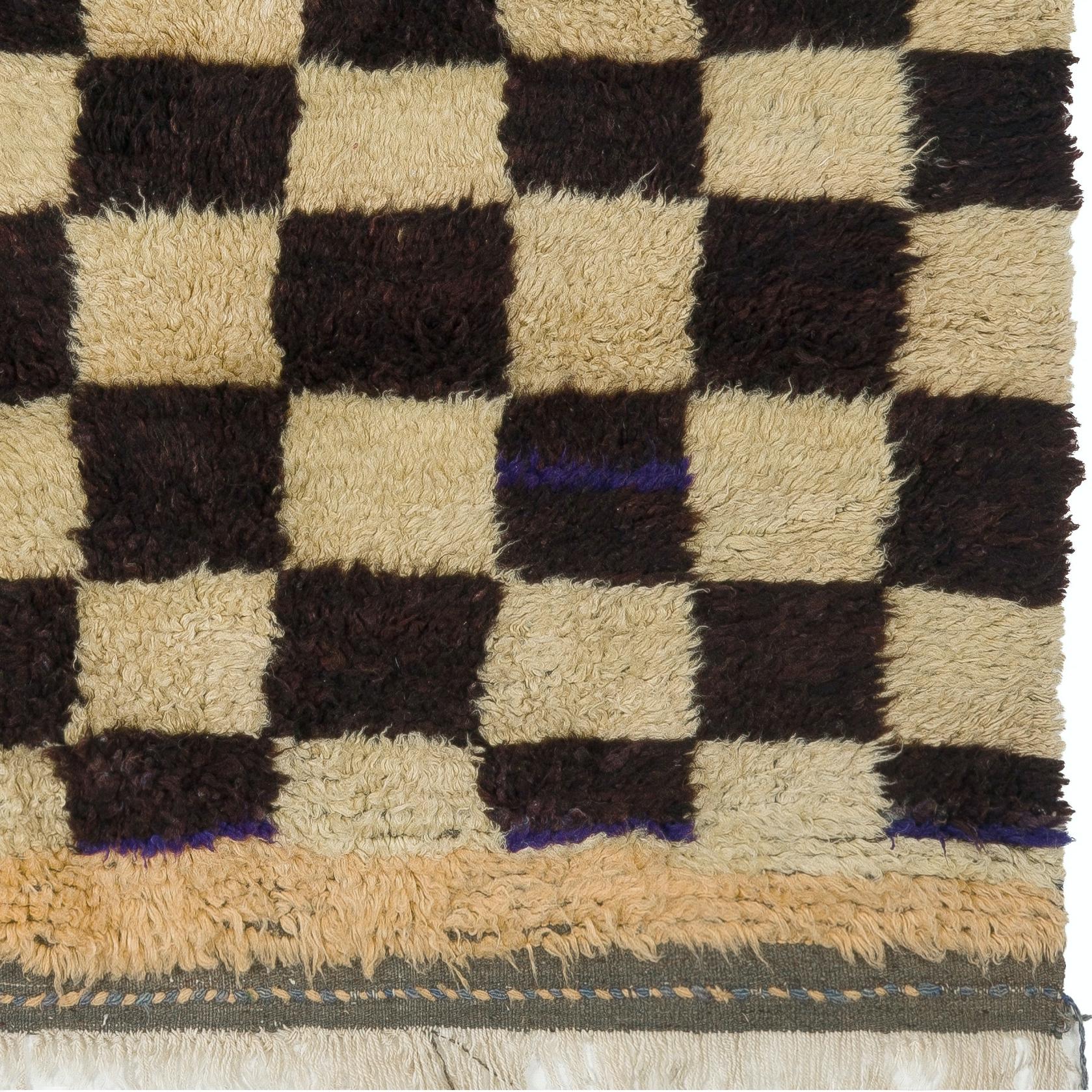 Annodato a mano Tappeto Tulu 5x6 Ft con design a scacchiera, interamente in lana naturale, su ordinazione, personalizzabile in vendita