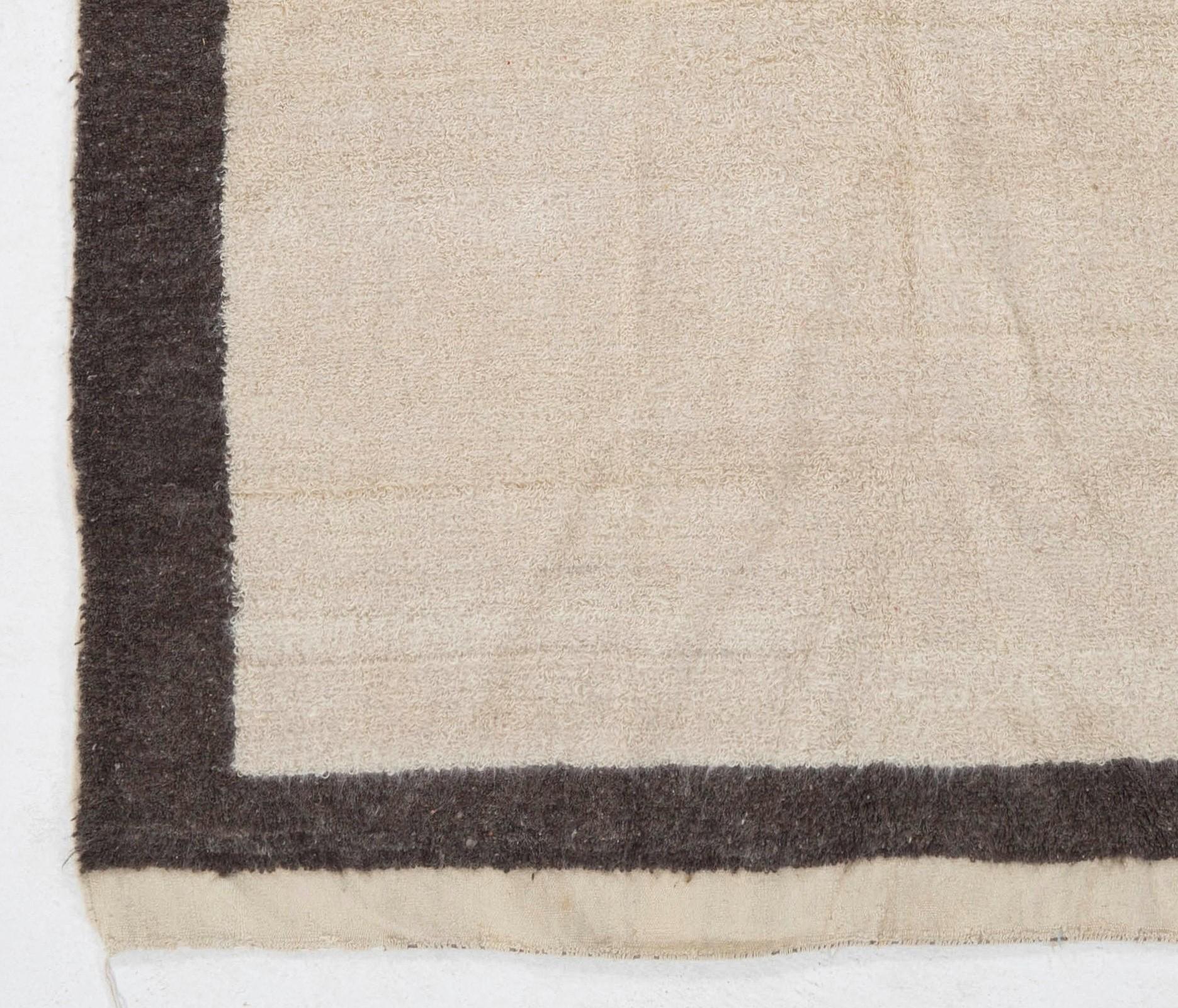 Turkish 5x6 Vintage Tulu Rug Made of Natural Un-dyed Cream and Gray Wool, Custom Options For Sale