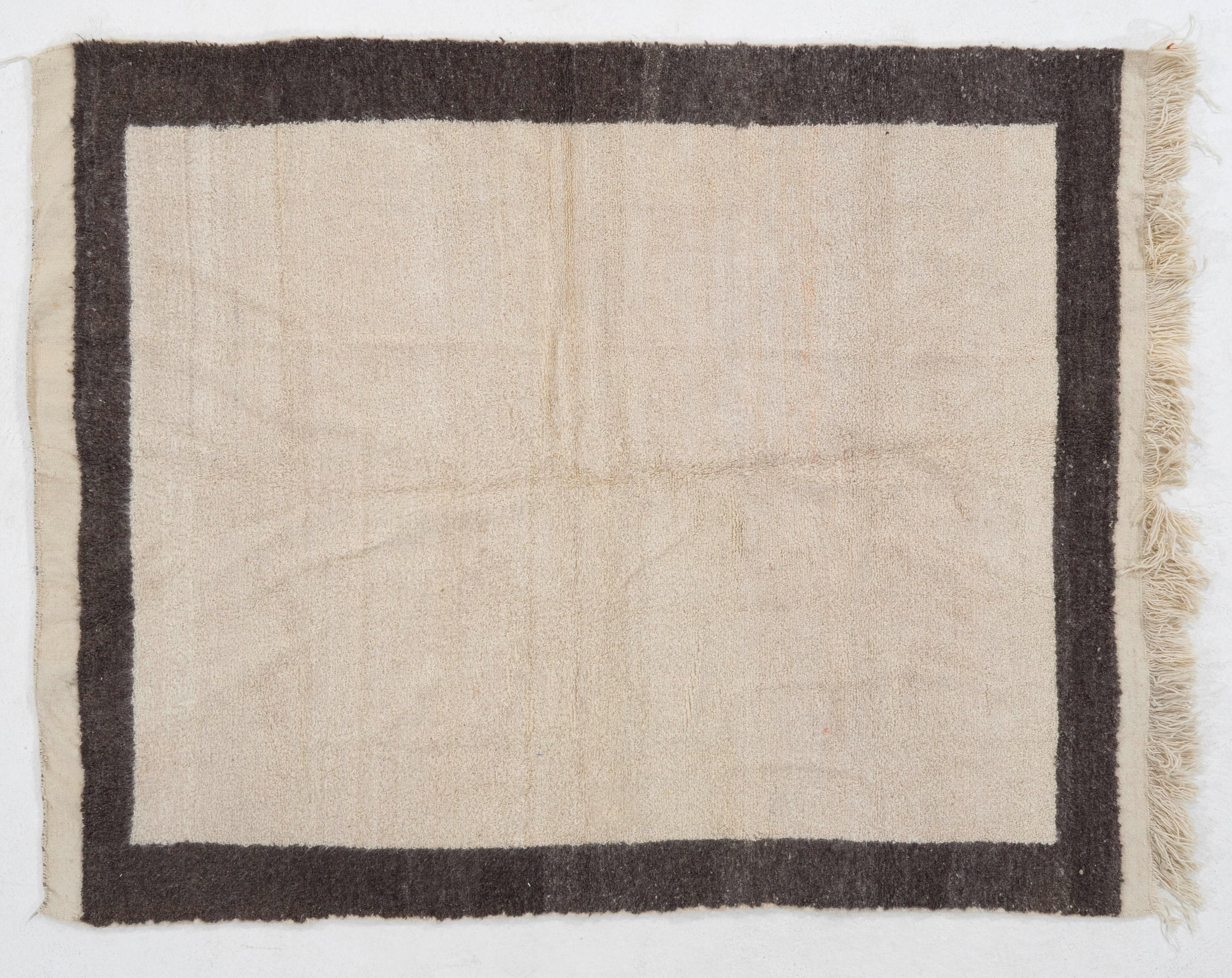 Hand-Knotted 5x6 Vintage Tulu Rug Made of Natural Un-dyed Cream and Gray Wool, Custom Options For Sale