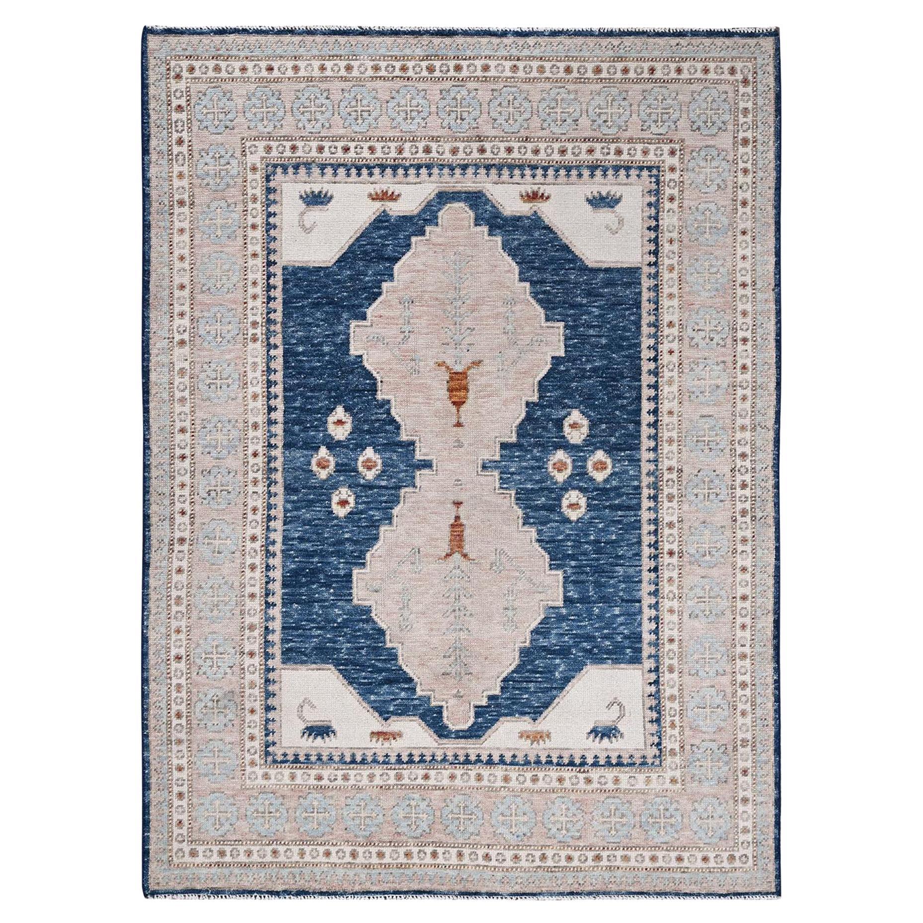5
x6
10" Blau Anatolisches Dorf inspiriert mit geometrischem Design 100% Wolle Teppich