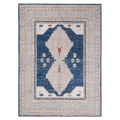 5
x6
10" Blau Anatolisches Dorf inspiriert mit geometrischem Design 100% Wolle Teppich
