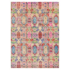 5'x6'10" Colorful Jewellery Design Sari Silk and Textured Wool Hand Knotted Rug