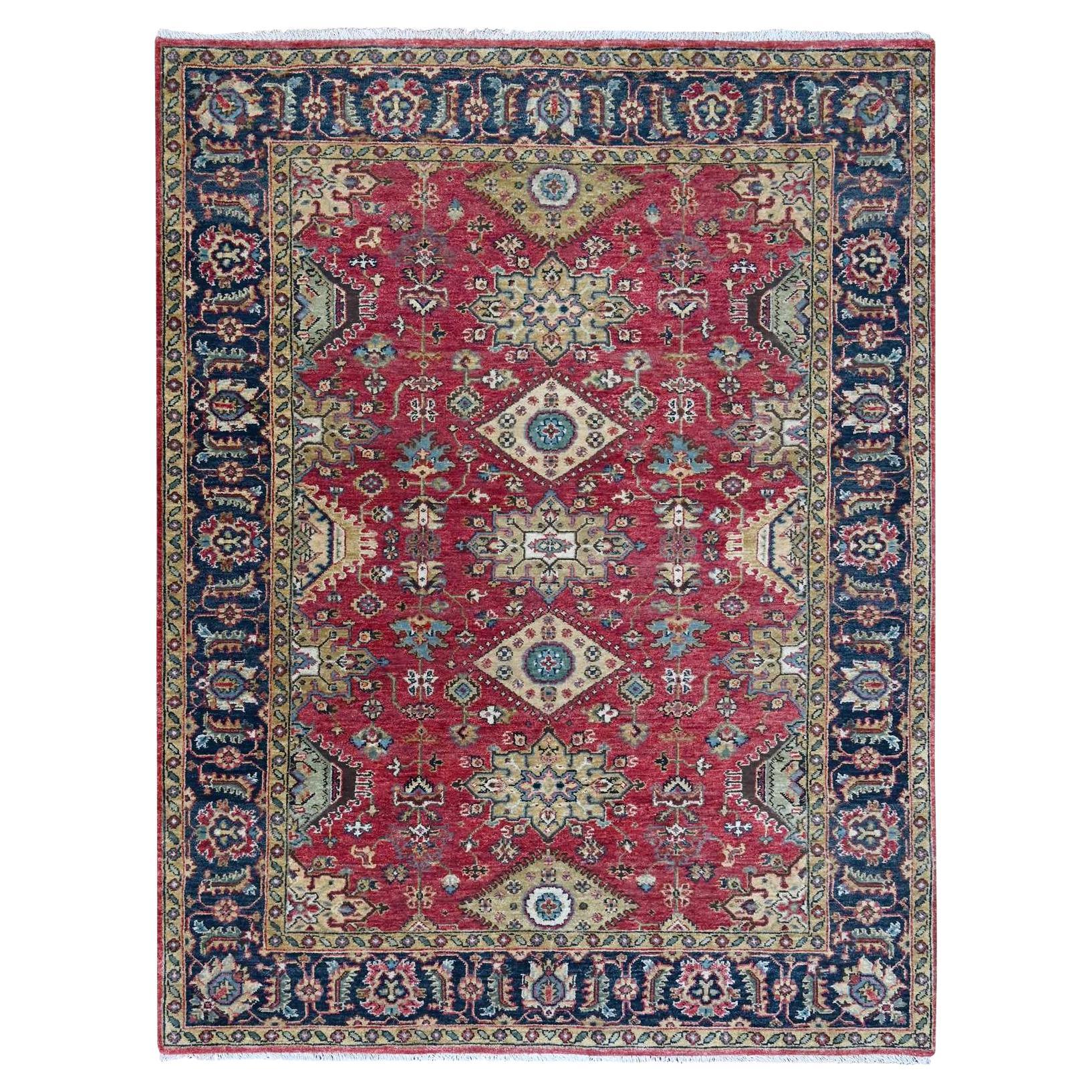 5'x6'10" Harvard Crimson Red, 100% Lana, Annodato a mano, Tappeto Karajeh Design