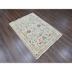 5'x6'10" Ivory Hand Knotted Ziegler Mahal All Over Design Hand Spun Wool Rug