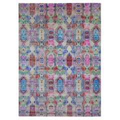 5'x6'10" Jewellery Design Sari Silk With Textured Wool Hand Knotted Rug