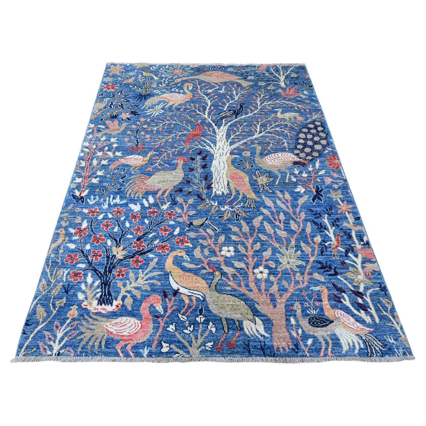 5'x6'10" Lake Blue - Albero della vita di Peshawar annodato a mano - Tappeto orientale interamente in lana