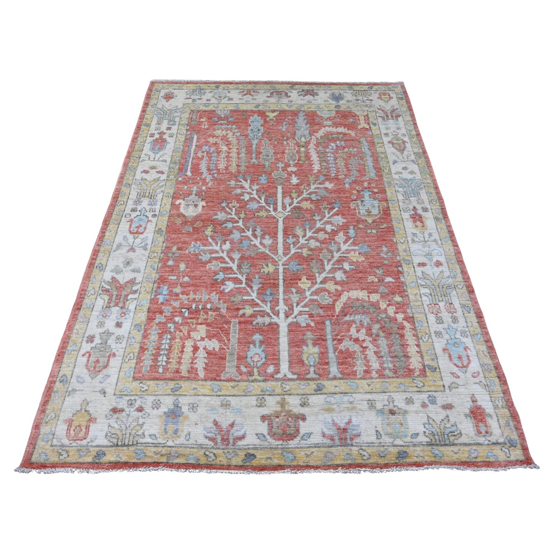 5
x6
10" Prismatic Red Hand Knotted Afghan Angora Oushak Baum Design Wolle Teppich im Angebot