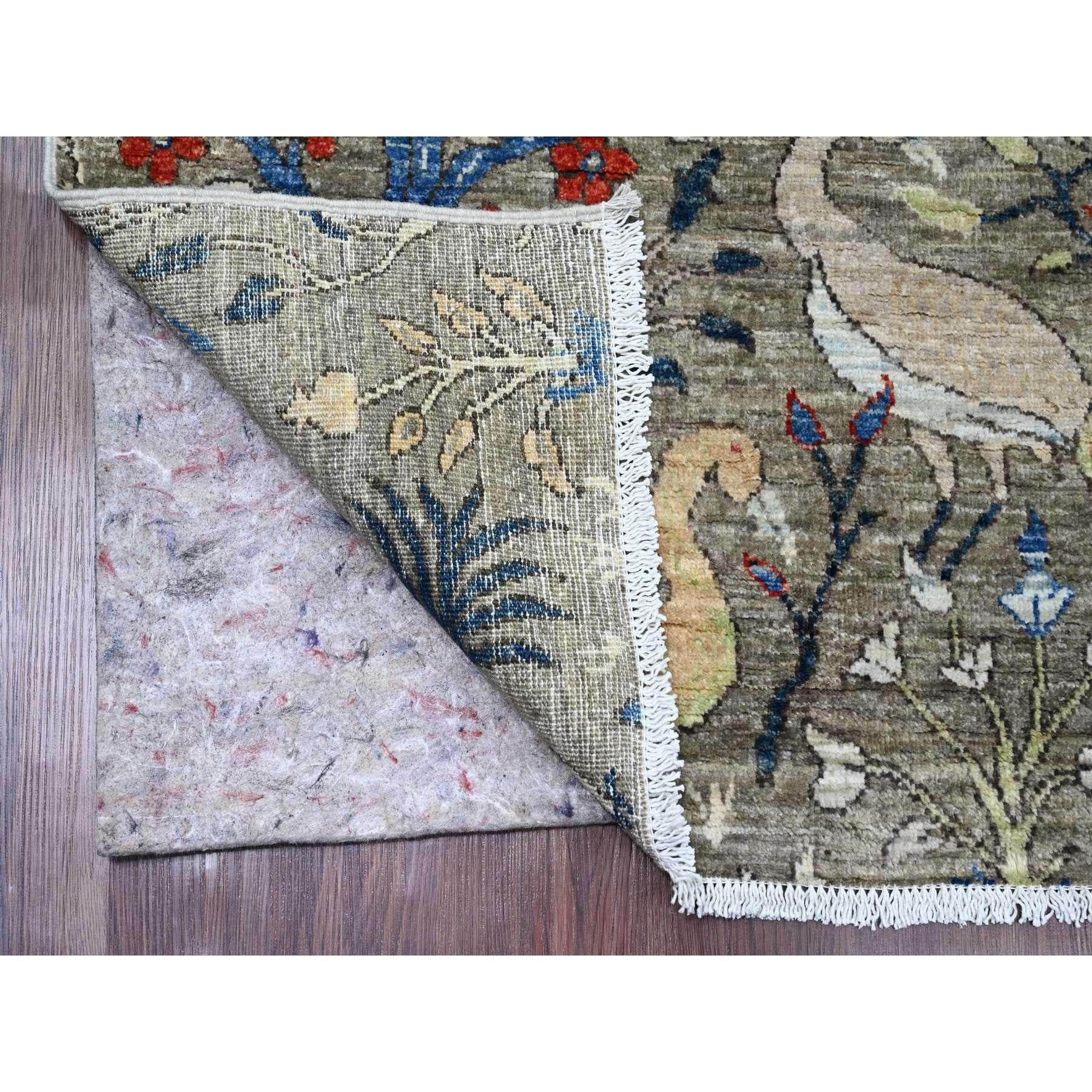 Sonic Gray, Hand Knotted, Afghan Peshawar with Birds of Paradise Design, Soft Wool, Vegetable Dyes, Oriental Rug
Primary materials: Wool
Latex: No Pile 
height: 0.25 Inches
Style: Transitional
Primary color: Grey
Secondary colors: Red, Brown, Green,