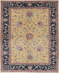 5x6.2 ft Handknotted Turkish Wool Area Rug. Floral Oushak Rug for Living Room