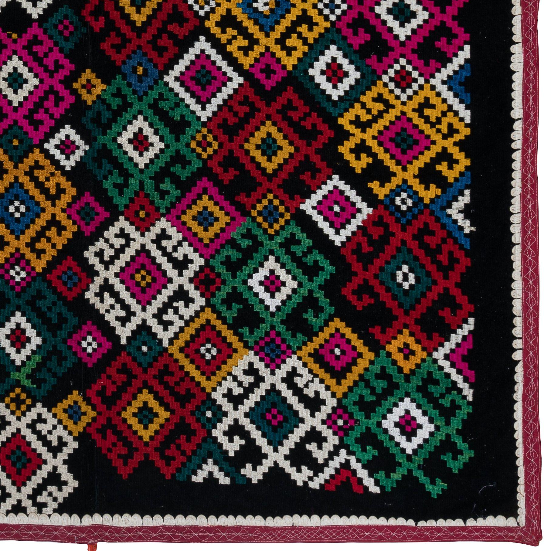 Uzbek 5x6.2 ft Silk Hand Embroidered Wall Hanging, Vintage Colorful Suzani Bed Cover For Sale