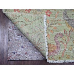 5'x6'2" Green Afghan Peshawar Birds of Paradise Design Hand Knotted Wool Rug