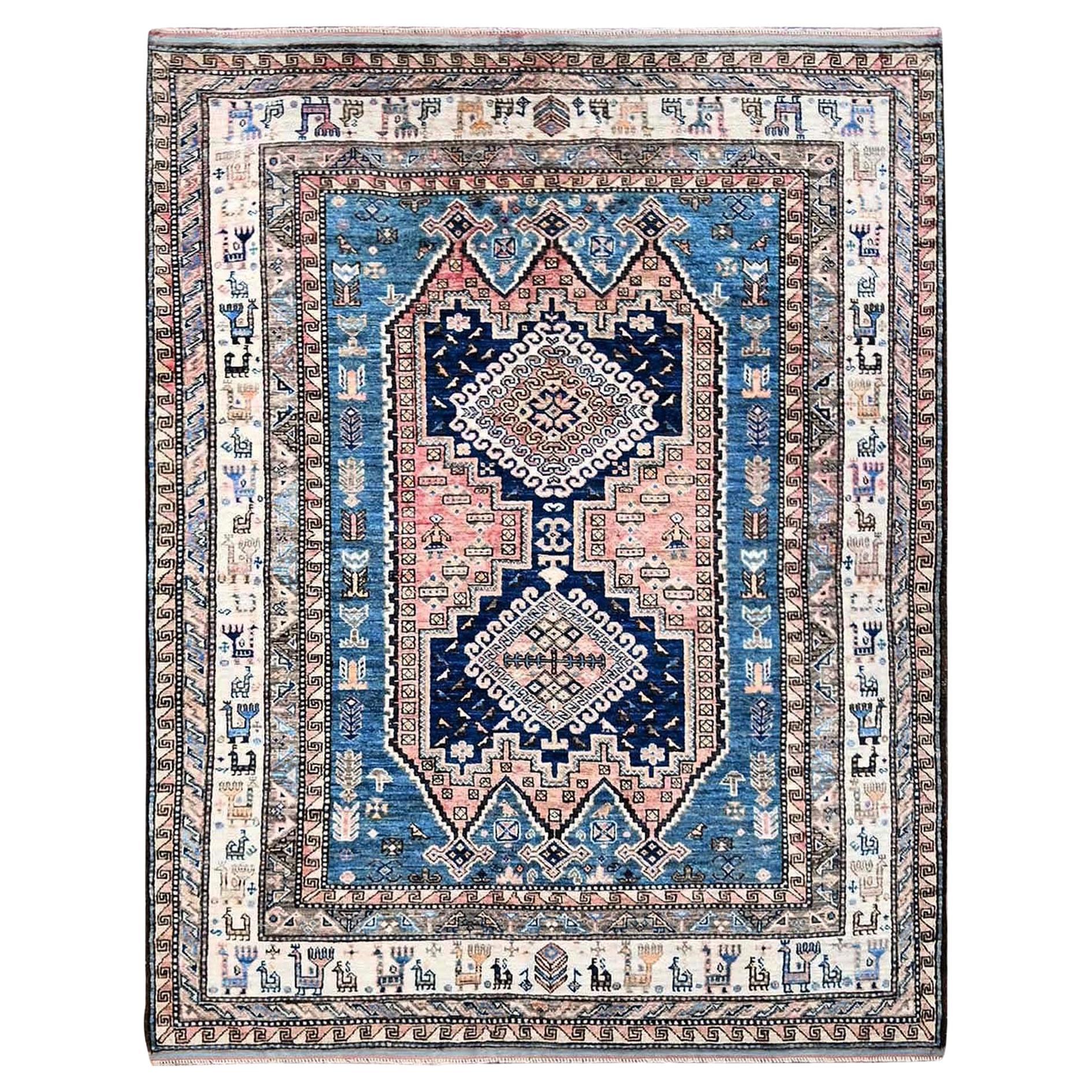 5'x6'3" Crepe Pink Caucasian Design Revival Tapis d'Orient en laine noué à la main