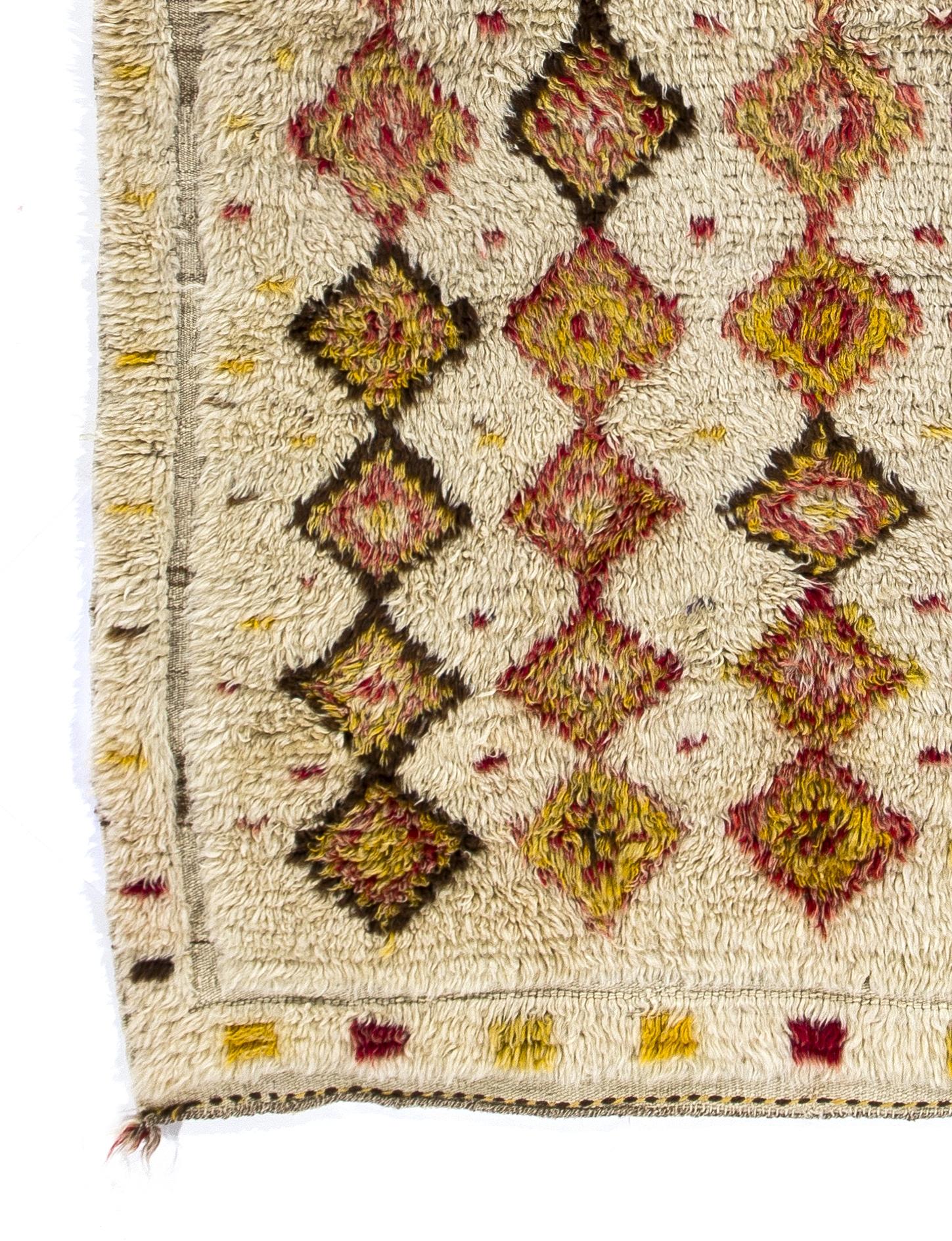 5x6.3 Ft Antiker handgefertigter türkischer Tulu-Teppich mit geometrischem Design, 100 % Wolle (Türkisch) im Angebot