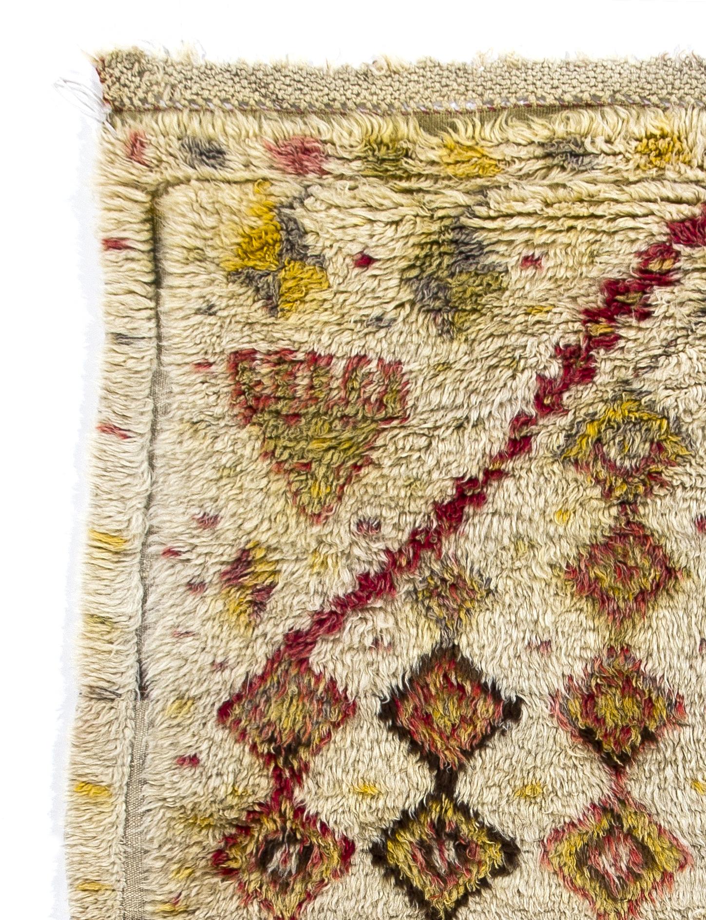 5x6.3 Ft Antiker handgefertigter türkischer Tulu-Teppich mit geometrischem Design, 100 % Wolle (Handgeknüpft) im Angebot