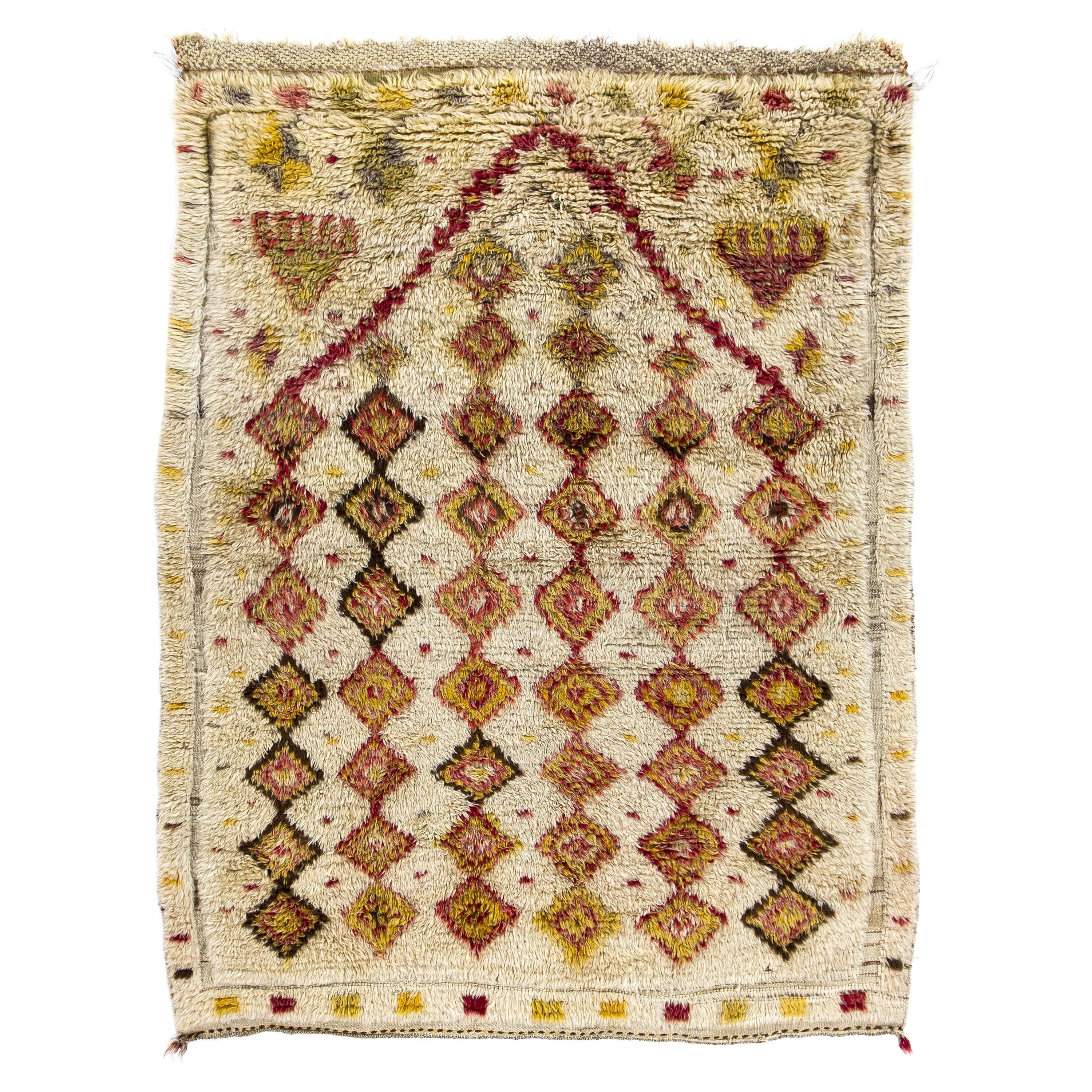 5x6.3 Ft Antique Handmade Anatolian Tulu Rug with Geometric Design, 100% Wool