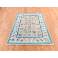 5'x6'4" Beige Colorful Fusion Kazak Geometric Design Hand Knotted Wool Rug