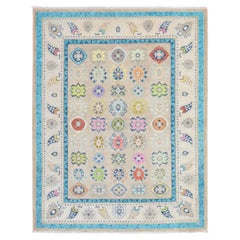 5'x6'4" Beige Colorful Fusion Kazak Geometric Design Hand Knotted Wool Rug
