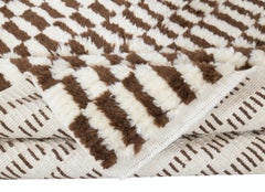 5x6.4 Ft Modern Hand Knotted Checkered Tulu Rug in Brown & Beige. All Wool