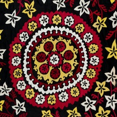 5x6.4 Ft Silk Embroidery Bed Cover, Suzani Wall Hanging, Needlework Table Nappe