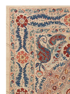 5x6.4 Ft 100% Silk Suzani Bedspread from Uzbekistan, Embroidered Wall Hanging