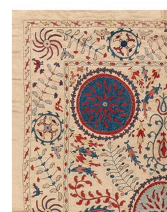 5x6.4 Ft Vintage 100% Silk Suzani from Uzbekistan, Embroidered Wall Hanging