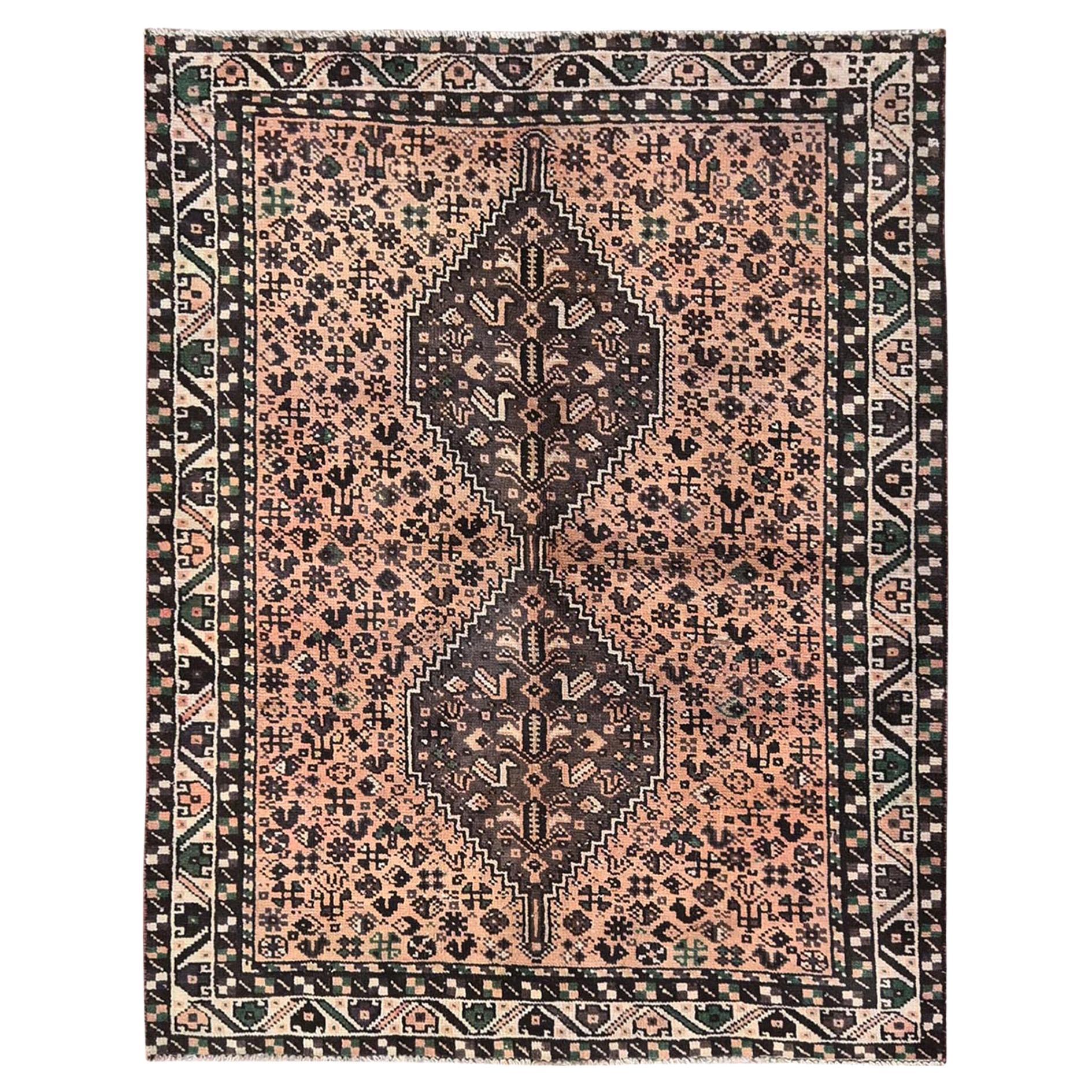 5
x6
4" Tappeto orientale vintage persiano Shiraz annodato a mano in pura lana, colore pesca