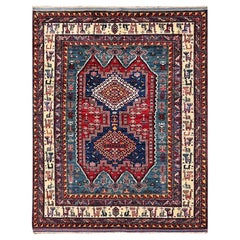 Tappeto di lana annodato a mano 5'x6'4" rosso afghano Ersari con design caucasico revival