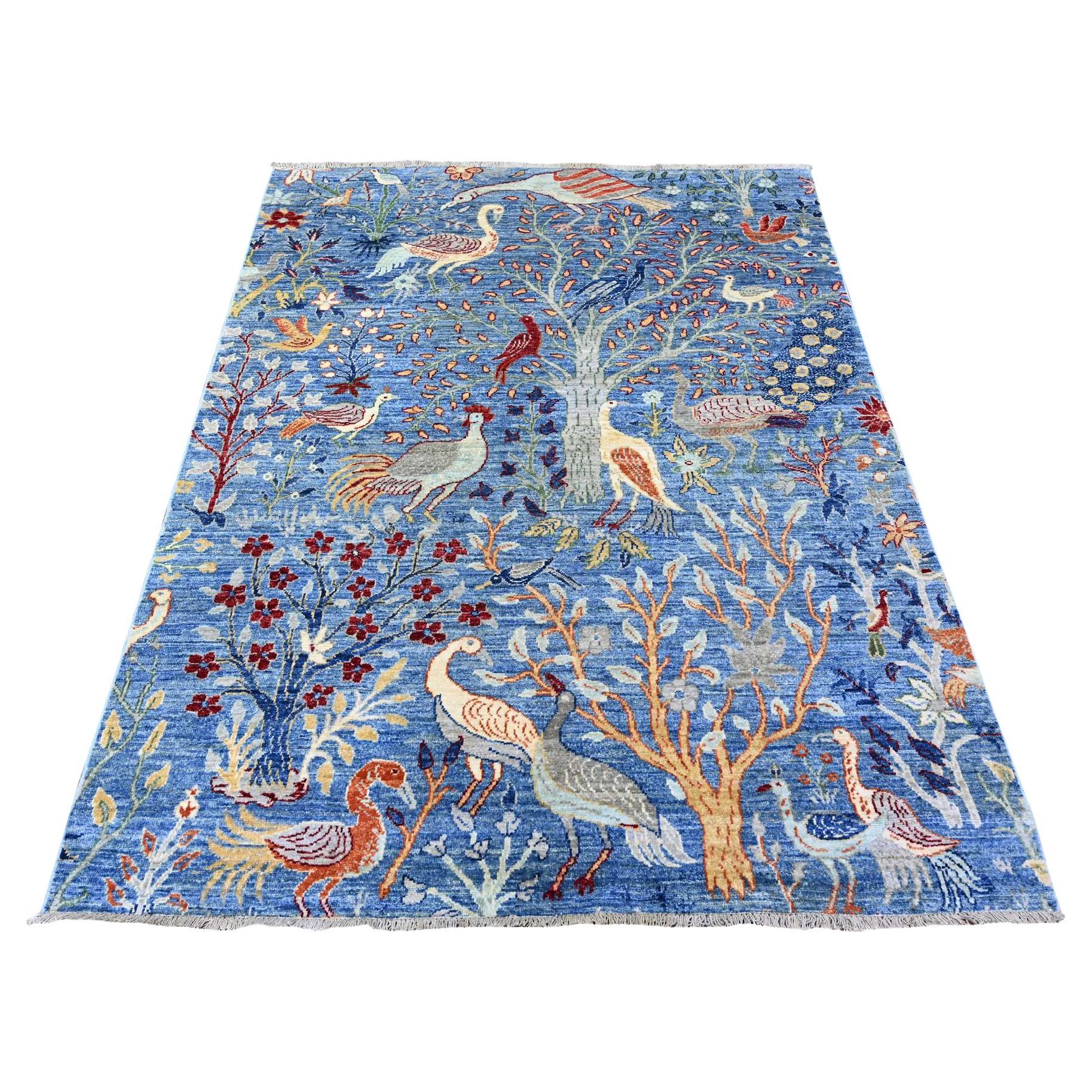 5'x6'4" Steel Blue, Afghan Peshawar, Hand Knotted, Organic Wool Oriental Rug